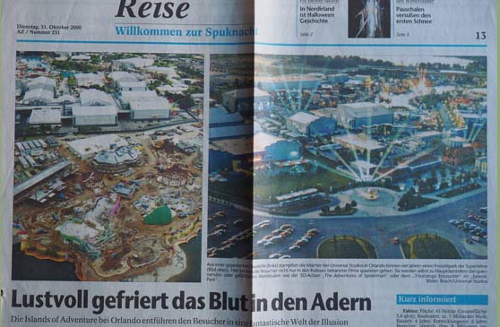 Artikel über Universal Orlando in der Augsburger Allgemeinen